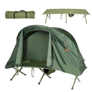 1-Person Cot Elevated Compact Tent Set with External Cover Green |   Tents Camping Green