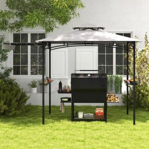 10.5 x 5 FT Grill Gazebo with Side Awning and Double-Tiered Top Gray |   Gazebos Gazebos Gazebos