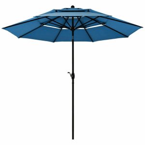 10 Feet 3 Tier Outdoor Patio Umbrella with Double Vented Blue |   Outdoor Umbrellas Outdoor Shades Blue