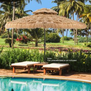 10 Feet Hawaiian Style Solar Lighted Thatched Tiki Patio Umbrella Natural |   Outdoor Umbrellas Outdoor Shades Natural