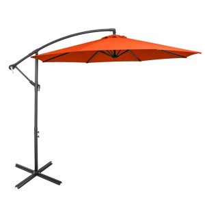 10 Feet Offset Umbrella with 8 Ribs Cantilever and Cross Base Orange |   Outdoor Umbrellas Outdoor Shades Orange