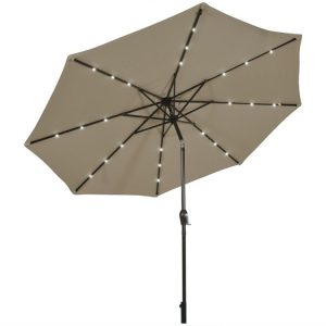 10 Feet Outdoor Patio Umbrella with Bright Solar LED Lights Tan |   Outdoor Umbrellas Outdoor Shades Outdoor Umbrellas