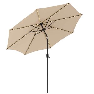 10 Feet Patio Umbrella with 112 Solar Lights and Crank Handle Beige |   Outdoor Umbrellas Outdoor Shades Beige