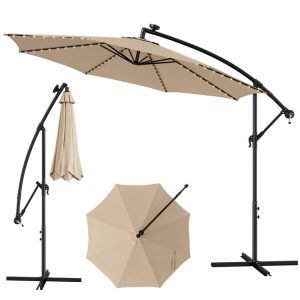 10 Feet Patio Umbrella with 112 Solar-Powered LED Lights Beige |   Outdoor Umbrellas Outdoor Shades Beige