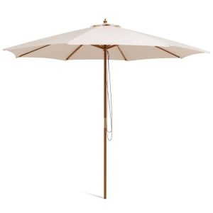 10 Feet Patio Umbrella with 8 Wooden Ribs and 3 Adjustable Heights Beige |   Outdoor Umbrellas Outdoor Shades Beige