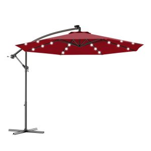 10 Feet Patio Umbrella with Crank and Solar LED Lights Dark Red |   Outdoor Umbrellas Outdoor Shades Dark Red