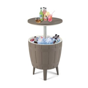 10 Gallon Cooler Bar Table Outdoor Coffee Table Ice Bucket with Telescopic Tabletop for Beer and Wine Brown |   Coolers Camping Brown