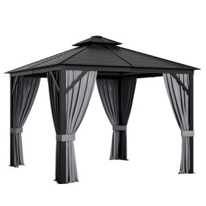 10 x 10 Feet Double-Top Hardtop Gazebo with Galvanized Steel Roof Gray |   Gazebos Gazebos Gazebos