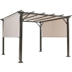 10 x 10 Feet Metal Frame Patio Furniture Shelter Beige |   Gazebos Gazebos Beige