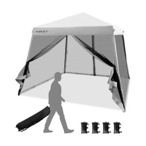 10 x 10 Feet Pop Up Canopy with Mesh Sidewalls and Roller Bag Gray |   Canopies Canopies Canopies