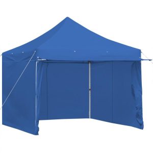 10 x 10 Feet Pop-up Gazebo with 5 Removable Zippered Sidewalls and Extended Awning Blue |   Canopies Canopies Blue