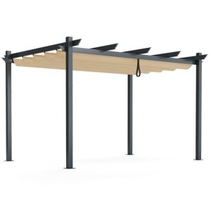 10 x 13 Feet Outdoor Aluminum Retractable Pergola Canopy Shelter Beige |   Gazebos Gazebos Beige