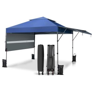 10 x 17.6 Feet Outdoor Instant Pop-up Canopy Tent with Dual Half Awnings Blue |   Canopies Canopies Blue