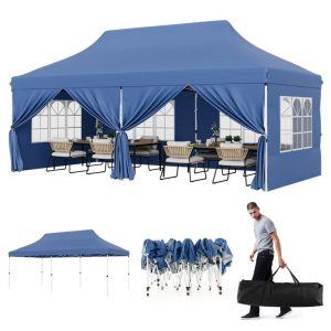 10 x 20 Feet Pop up Canopy with 6 Sidewalls Windows and Carrying Bag Blue |   Canopies Canopies Blue