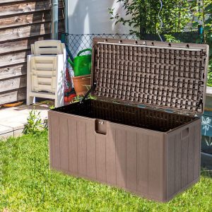 105 Gallon All Weather Large Deck Box Lockable Storage Container Brown |   Sheds & Outdoor Storage Outdoor Storage & Garages Brown