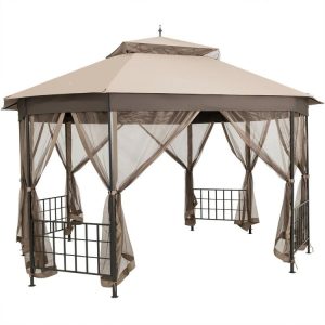 10’x 12’ Octagonal Patio Gazebo with Mosquito Net Brown |   Gazebos Gazebos Brown