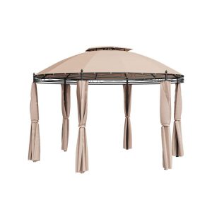 11.5 Feet Outdoor Patio Round Dome Gazebo Canopy Shelter with Double Roof Steel Brown |   Gazebos Gazebos Brown