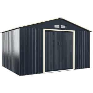 11 x 8 Feet Metal Storage Shed for Garden and Tools with 2 Lockable Sliding Doors Gray |   Sheds & Outdoor Storage Outdoor Storage & Garages Gray