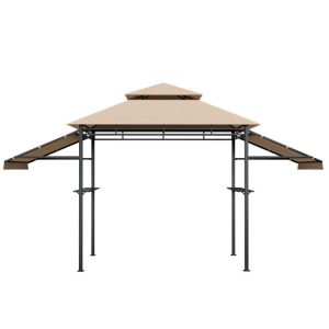 13.5 x 4 Feet Patio BBQ Grill Gazebo Canopy with Dual Side Awnings Beige |   Gazebos Gazebos Beige