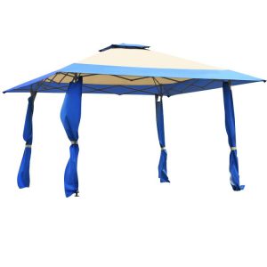 13 x 13 Feet Pop Up Gazebo Tent with Carry Bag for Patio Garden Blue |   Gazebos Gazebos Blue