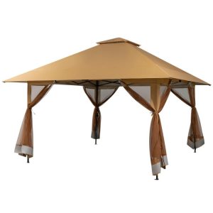 13 x 13 Feet Pop-up Instant Gazebo Canopy Tent with Mesh Sidewall Coffee |   Gazebos Gazebos Coffee