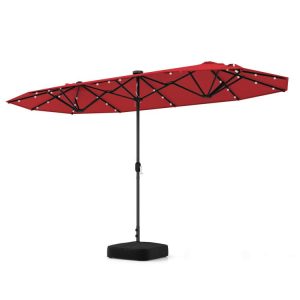 13FT Double-sided Patio Umbrella with Solar Lights for Garden Pool Backyard Red |   Outdoor Umbrellas Outdoor Shades Outdoor Umbrellas