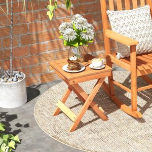 14 Inch Compact Folding Side Table with Slatted Tabletop Natural |   Patio Tables Outdoor & Patio Furniture Natural