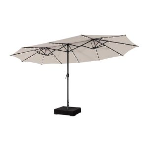 15 Feet Double-Sided Patio Umbrella with 48 LED Lights Beige |   Outdoor Umbrellas Outdoor Shades Beige