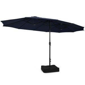 15 Feet Double-Sided Twin Patio Umbrella with Crank and Base Navy |   Outdoor Umbrellas Outdoor Shades Navy