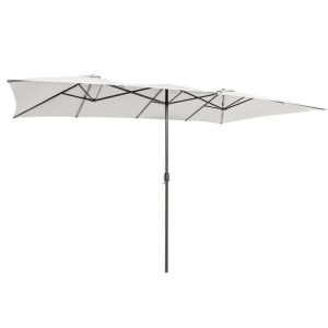 15 Feet Double-Sized Patio Umbrella with Crank Handle and Vented Tops Beige |   Outdoor Umbrellas Outdoor Shades Beige