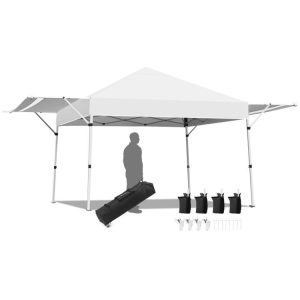 17 x 10 Feet Foldable Pop Up Canopy with Adjustable Dual Awnings White |   Canopies Canopies Canopies