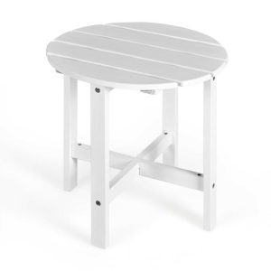 18 Inch Patio Round Side Wooden Slat End Coffee Table for Garden White |   Patio Tables Outdoor & Patio Furniture Patio Tables