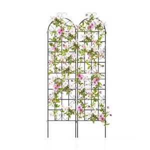 2 Pack Metal Garden Trellis Decorative for Climbing Plants Black |   Plant Supports Garden Black