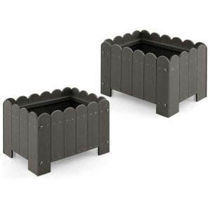 2 Pack Rectangular Planter Box with Drainage Gaps for Front Porch Garden Balcony Gray |   Raised Garden Beds Garden Gray