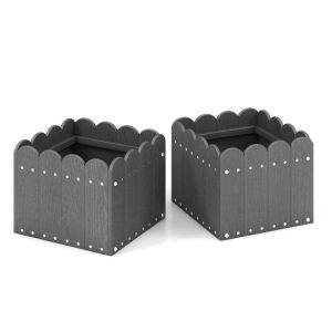 2 Pack Square Planter Box with Drainage Gaps for for Front Porch Garden Balcony Gray |   Raised Garden Beds Garden Gray