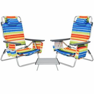 2 Packs 5-Position Outdoor Folding Backpack Beach Table Chair Reclining Chair Set Yellow |   Beach & Lawn Chairs Beach & Lawn Chairs Beach & Lawn Chairs