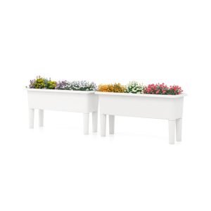 2 PCS Raised Garden Beds Self-Watering Planter Box with Detachable Legs and Drainage Hole White |   Raised Garden Beds Garden Raised Garden Beds