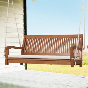 2-Person Hanging Porch Swing Wood Bench with Cushion Curved Back Natural |   Porch Swings Outdoor & Patio Furniture Natural