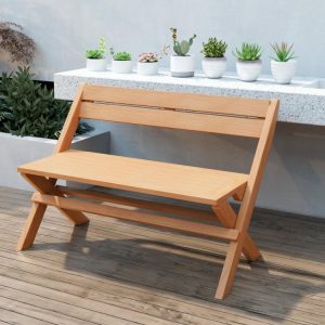 2-Person Indonesia Teak Wood Folding Outdoor Benches with Slatted Seat Natural |   Outdoor Benches Outdoor & Patio Furniture Natural