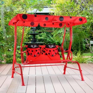 2 Person Kids Patio Swing Porch Bench with Canopy Red |   Swing & Playsets Outdoor Play Red