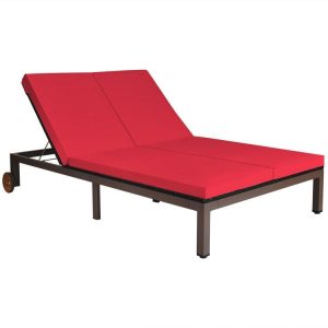 2-Person Patio Rattan Lounge Chair with Adjustable Backrest Red |   Outdoor Chaise Lounges Outdoor & Patio Furniture Outdoor Chaise Lounges