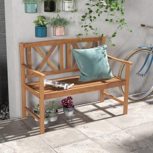 2-Person Wood Outdoor Bench with Cozy Armrest and Backrest  |   Outdoor Benches Outdoor & Patio Furniture Outdoor Benches