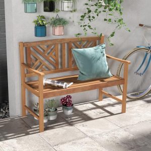 2-Person Wood Outdoor Bench with Cozy Armrest and Backrest  |   Outdoor Benches Outdoor & Patio Furniture Outdoor Benches