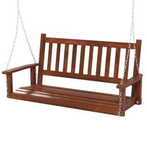 2-Person Wooden Outdoor Porch Swing with 500lbs Weight Capacity Brown |   Porch Swings Outdoor & Patio Furniture Brown