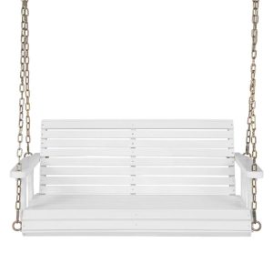 2-Person Wooden Porch Swing with Hanging Chains for Garden Yard White |   Porch Swings Outdoor & Patio Furniture Porch Swings