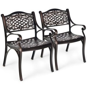 2-Piece Outdoor Cast Aluminum Chairs with Armrests and Curved Seats Copper |   Patio Dining Chairs Outdoor & Patio Furniture Copper