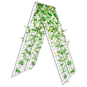 2 Pieces Foldable A-Frame Trellis Plant Supports with Twist Ties Green |   Plant Supports Garden Green