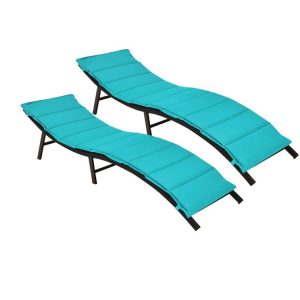 2 Pieces Folding Patio Lounger Chair Turquoise |   Outdoor Chaise Lounges Outdoor & Patio Furniture Outdoor Chaise Lounges