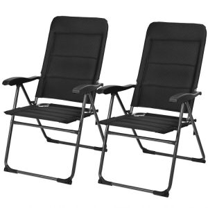 2 Pieces Outdoor Folding Patio Chairs with Adjustable Backrests for Bistro and Backyard Black |   Beach & Lawn Chairs Beach & Lawn Chairs Beach & Lawn Chairs