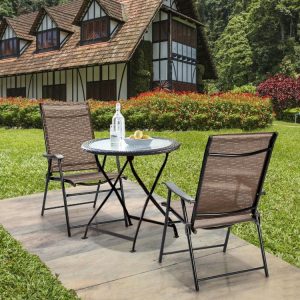 2 Pieces Outdoor Patio Folding Chair with Armrest for Camping Garden Brown |   Patio Dining Chairs Outdoor & Patio Furniture Brown